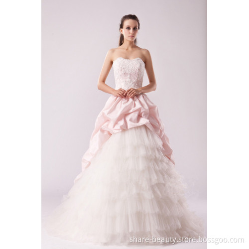 Elegant Backless Strapless Lace Chiffon Organza a-Line Wedding Dresses Bridal Gowns